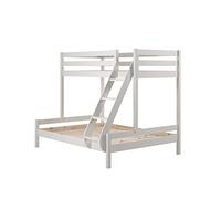 FURNLUX Lit familial Pino, 158 x 208 x 167 cm, lit double avec lit supérieur 90 x 200 cm et sous-lit 140 x 200 cm, blanc, style scandinave, en pin
