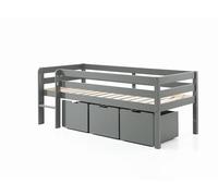 FURNLUX Lit mezzanine Pino 105 x 208 x 83 cm avec 3 tiroirs, gris, style scandinave, surface de couchage 90 x 200 cm, pin et MDF