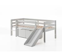 FURNLUX Lit mezzanine Pino, 175 x 208 x 83 cm, avec toboggan, blanc, design de hauteur moyenne, pin et MDF, surface de couchage 90 x 200 cm, avec 2 tiroirs de rangement