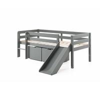 FURNLUX Lit mezzanine Pino avec toboggan, surface de couchage 90 x 200 cm, gris, pin/MDF, 175 x 208 x 83 cm, avec 2 tiroirs de rangement