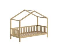 FURNLUX Lit pour enfant Nature, 90 x 200 cm, chêne massif, beige, avec rail de sécurité, 97 x 211 x 170 cm
