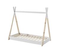 FURNLUX Lit pour enfant Tipi 70 x 140 cm, espace de couchage, lit d'intérieur, design beige, bois de pin, 85 x 146 x 131 cm