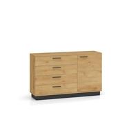 FURNLUX Modesto Buffet Chêne Noir Beige Panneau de particules laminé/MDF/HDF/ABS 138 x 40 x 86 cm avec 1 porte, 2 étagères, 4 tiroirs