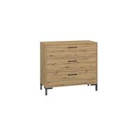 FURNLUX Nevio Commode, chambre à coucher, beige et noir, panneau de particules/MDF/HDF, aspect chêne, 92 x 40 x 83 cm, 3 tiroirs, moderne, autoportante
