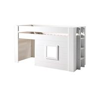 FURNLUX NOAH Lit mezzanine 90 x 200 cm, lit d'enfant avec aire de jeux, blanc, construction en MDF, 96 x 214 x 121 cm, échelle montée des deux côtés