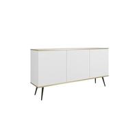 FURNLUX ORO Buffet Blanc avec Pieds Noirs Mélamine/MDF/ABS 160 x 39 x 85 cm 3 Portes 6 Compartiments Salon & Salle à Manger