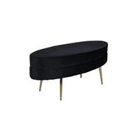 FURNLUX Ottoman, polyester Teddy & Velvet, noir, 100 x 40 x 41 cm, textile, polyester, acier, ovale, hauteur d'assise 40 cm