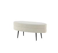 FURNLUX Ottoman, textile Teddy beige, 100 x 40 x 41 cm, ovale, pieds en acier noir, hauteur d'assise 40 cm