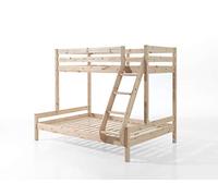 FURNLUX Pino Lit familial, 158 x 208 x 167 cm, lit double avec lit supérieur 90 x 200 cm et sous-lit 140 x 200 cm, beige, style scandinave, en bois de pin massif, vernis naturel