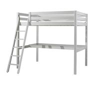 FURNLUX Pino Lit mezzanine 140x200cm blanc pin scandinave avec bureau 149x209x190cm sommier inclus