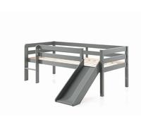 FURNLUX Pino Lit mezzanine 175 x 208 x 83 cm, gris, style scandinave, avec toboggan, pin massif, surface de couchage 90 x 200 cm, sommier à lattes inclus