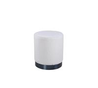 FURNLUX Pouf textile en peluche blanc, 35 x 35 x 43 cm, forme cylindrique, hauteur d'assise 43 cm, structure en métal noir