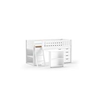 FURNLUX Scott Lit mezzanine 90 x 200 cm, blanc, pin scandinave et MDF, avec échelle, bureau et étagère, 135 x 208 x 114 cm