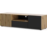 FURNLUX Support TV Auris Chêne Clair Et Noir 150cm / Couleur principale : Noir / Dimensions : 150 x 42 x 42 cm