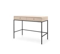 FURNLUX Table console Mono 104 x 50 x 78 cm, beige avec pieds noirs, 23 kg, bois technique/mélamine/MDF/acier, 2 tiroirs
