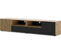 FURNLUX Table TV Auris Chêne Clair Et Noir 200cm / Couleur principale : Marron / Dimensions : 200 x 42 x 42 cm