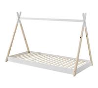 FURNLUX Tipi Lit pour enfant, 90 x 200 cm, chambre à coucher, design de lit, beige, cadre en pin 107 x 206 x 134 cm