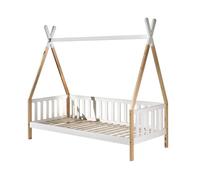 FURNLUX Tipi Lit pour enfant, 90 x 200 cm, chambre à coucher, design de lit, beige, en bois de pin, 96 x 206 x 189 cm, avec protection latérale
