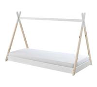 FURNLUX Tipi Lit pour enfant, 90 x 200 cm, design de lit, blanc, bois de pin, 107 x 206 x 134 cm, avec matelas de 10 cm