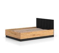 FURNLUX URSO Cadre de lit, 140 x 200 cm, style industriel, chêne et noir, panneau de particules laminé/MDF/HDF, beige, 145 x 208 x 90 cm, design industriel, construction robuste