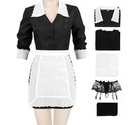 FURPHI Costume de soubrette française pour femme - Taille américaine - Robe tablier pour Noël, Halloween, noir/blanc, Large