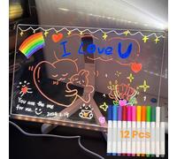 Furrbudie Planche à dessin LED avec stylo de 12 couleurs, 30 x 20 cm, tableau à message lumineux en acrylique, effaçable à sec, mémo, dessin, bloc-notes lumineux, cadeau pour enfants, école, maison,