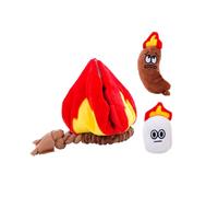 Furry Fables Ensemble de jouets interactifs pour chien, feu de camp avec poche à friandises et saucisse couinante, corde à tirer, couineur, nez et jouet à tirer pour chiens