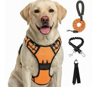FURRYFECTION Harnais Anti-Traction Réfléchissant Orange Taille S | Tissu Oxford résistant, poignée rembourrée, 4 sangles réglables, 2 clips de laisse, sans étranglement pour chiens