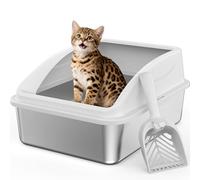 FURTIME Bac à Litière pour Chat, Petit Bac Litiere en Acier Inoxydable, Design Ouvert Facile à Nettoyer, avec 18 L Capacité, 43 x 33 x 20 cm