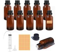 Furuising 10 Pièces 30ml Bouteilles d'huile Essentielle en Verre Ambré, Petits Flacons pour Huiles Essentielles, Flacons D'échantillons Ambrés avec Bouchon pour Aromathérapie Huiles Essentielles