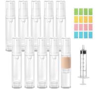 Furuising 10Pcs 10ml Airless Flacon Pompe Vide, Petit Flacons À Pompe sans Air, Rechargeables Distributeurs de Crème avec Seringues et Autocollants pour Cosmétiques Crèmes Lotions