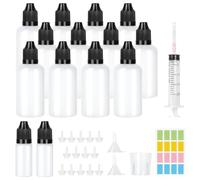 Furuising 12 Piezas 50ml Frascos cuentagotas Plástico 2 Piezas 10ml Botellas líquidas, Botellas vacías para Líquidos con Tapa 20ml Jeringas Embudo Etiquetas Vasos de Medición Para Líquidos Mixtos