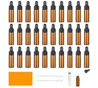 Furuising 30 Pièces Mini Flacons Pipettes, 5ml Flacon Compte Gouttes en Verre, Ambré Flacon Huile Essentielle Vide, Flacon Aromathérapie, avec 2 Pipettes, 1 Seringue pour Huile, Massage, Parfum