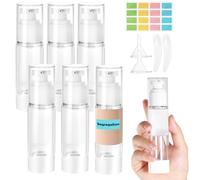 Furuising 6 Stück 50ml Airless Pumpspender, Klein Creme Spender Pumpflasche Leer, Nachfüllbar Cremespender, Vakuum Reiseflaschen zum Befüllen mit Aufkleber, Spatel für Reise Lotionen Shampoo Kosmetik