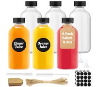 Furuising 6Pcs 240ml Bouteille Verre, Grandes Shot Bouteille en Verre Vide, Réutilisables Miniatures Bouteilles avec Entonnoir, étiquettes et Stylo Pour Ginger Shot, Liqueur, Jus