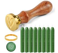 Furuising 8 Pièces Sceau Cire Vert, Kit de Cachet à Cacheter Avec Tampons Cœur, Moule pour Invitations Cartes Lettres Enveloppes
