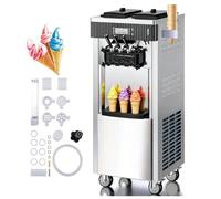 Furvveerr Machine à Crème Glace Molle Commerciale 2200W, 20-28L/5.3-7.4 Gal, Machine à Crème Glacée avec Écran LED, 2 cylindre&3 Saveurs, pour Glacier Camion-Restaurant (8228HP)
