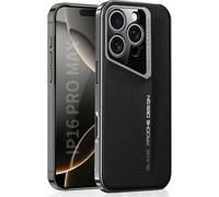 Furwabo Coque en Cuir pour iPhone 16 Pro Max, Design de Voiture de Sport Ultra Fin, Cuir PU Protection PC Rigide Housse Fine Antichoc avec Cadre Electrolytique de Luxe pour iPhone 16 Pro Max (Noir)
