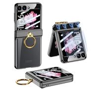 Furwabo Coque Transparente pour Samsung Galaxy Z Flip 6 avec Protection à Charnière Magnétique et Béquille Anneau et Protection D'écran Externe, Antichoc de Luxe Coque pour Samsung Z Flip 6 (Noir)