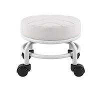 FURWOO Roller Seat PU Cuir Tabouret Bas Rond Roulant Tabouret de Sol avec roulettes universelles pour Home Fitness Sport Pédicure Tabouret, H : 25.5cm (Blanc)