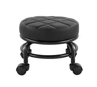FURWOO Roller Seat PU Cuir Tabouret Bas Rond Roulant Tabouret de Sol avec roulettes universelles pour Home Fitness Sport Pédicure Tabouret, H : 25.5cm (Noir)