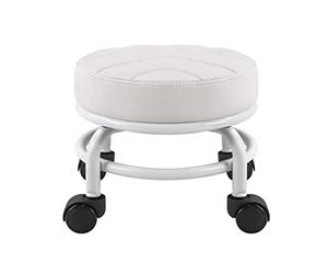 FURWOO Roller Seat PU Cuir Tabouret Bas Rond Roulant Tabouret de Sol avec roulettes universelles pour Home Fitness Sport Pédicure Tabouret, H : 25.5cm (Blanc)