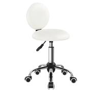 FURWOO Tabouret Roulant Rond avec Dossier Tabouret de Travail à roulettes en Cuir PU Fauteuil de beauté à roulettes Tabouret pivotant pour Salon de Coiffure (Blanc)