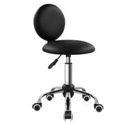 FURWOO Tabouret Roulant Rond avec Dossier Tabouret de Travail à roulettes en Cuir PU Fauteuil de beauté à roulettes Tabouret pivotant pour Salon de Coiffure (Noir)