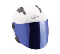 FURY CASQUE JET RACE BLANC MAT AVEC VISIÈRE MIROIR BLEU - XL