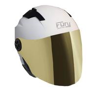 FURY CASQUE JET RACE BLANC MAT AVEC VISIÈRE MIROIR OR - XS