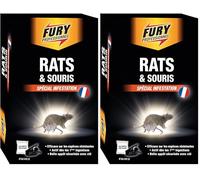FURY - Sachets contre rat et souris - Efficace sur les espèces résistantes - Actif dès les 1ères ingestions - Pré dosés - 7x20g- fabrication française (Lot de 2)