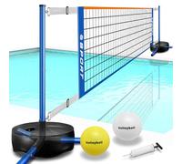 Furypiont Filet de Volleyball de Piscine Portable intérieur/extérieur avec 2 balles de Volleyball et Base résistante Longueur réglable 4,5 à 7,6 m
