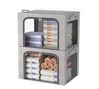 FUSACONY Boîtes pour placard, 2 pièces, organisateur d'armoire, avec structure en métal, pliable, - Boîtes à vêtements empilables pour couvertures, linge de lit, gris (66L)