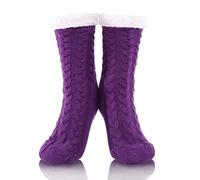 FUSACONY Chaussettes Slipper pour Femme Antidérapantes Chaussettes Maison Pantoufle Chaussettes Tricoter des Chaussettes Noël Chaussettes Slipper Avec Doublure en Polaire Douce 35-42 (Violet)